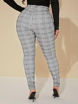 EsEiCo Womens Sexy High Waist Plaid Belted Pants Zipper Long